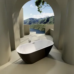 60" Black Acrylic Freestanding Soaking Bathtub with Chrome Overflow and Drain