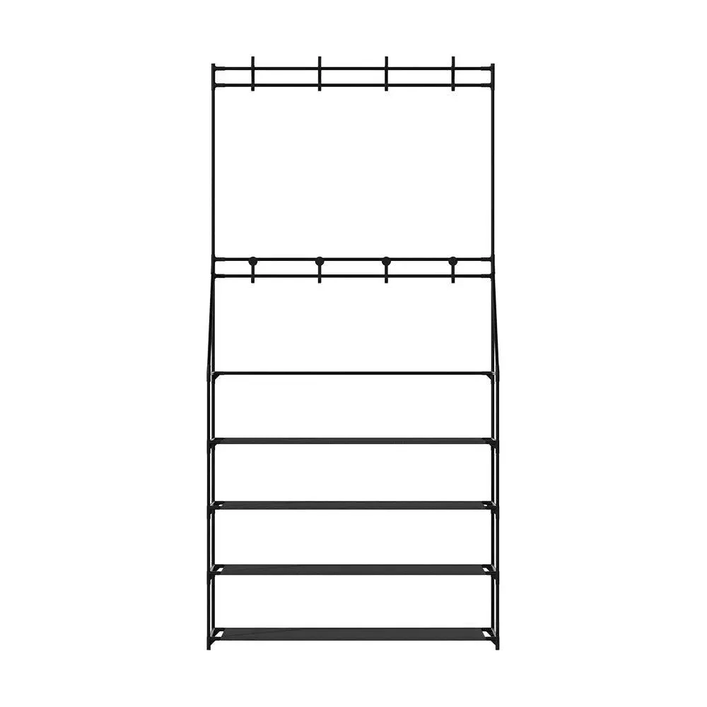 Artiss Shoe Rack Coat Hat Stand Hallway Shoes Storage Tree Metal Shelves Black