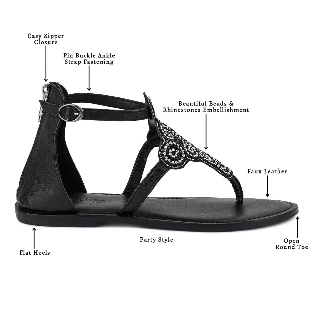 Beads And Rhinestones Flat Sandals
