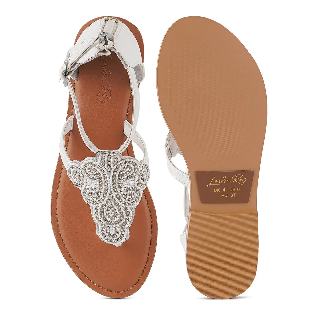 Beads And Rhinestones Flat Sandals