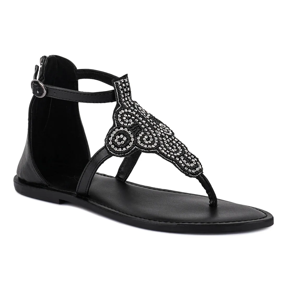 Beads And Rhinestones Flat Sandals