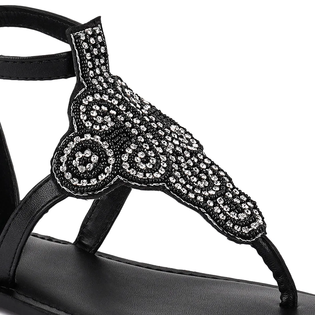 Beads And Rhinestones Flat Sandals