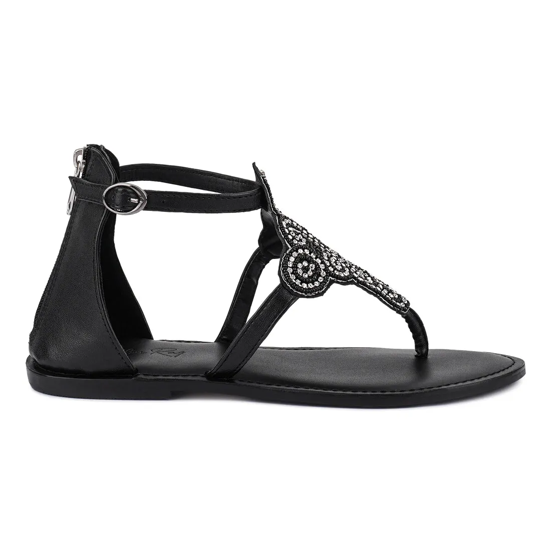 Beads And Rhinestones Flat Sandals