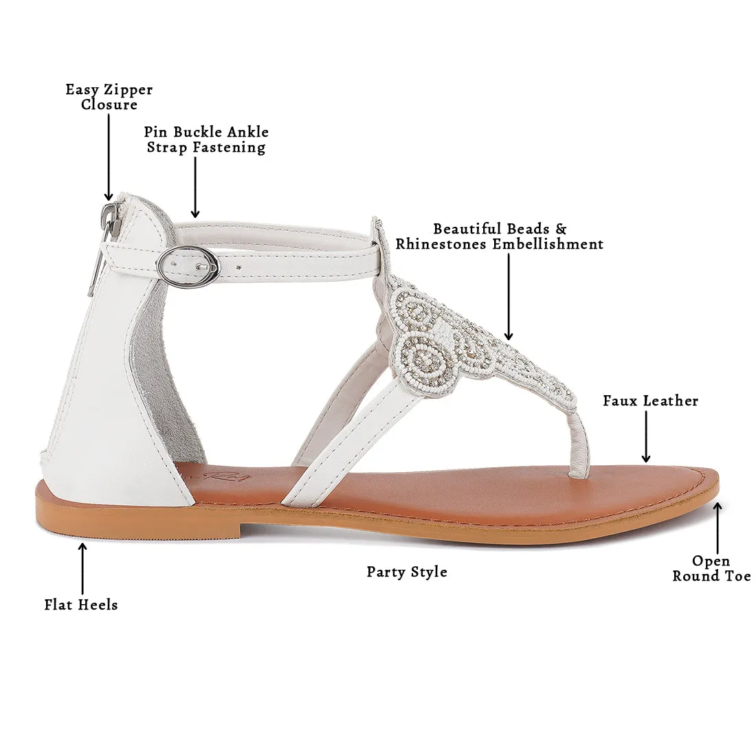 Beads And Rhinestones Flat Sandals