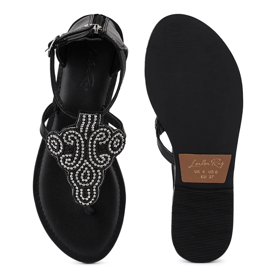 Beads And Rhinestones Flat Sandals