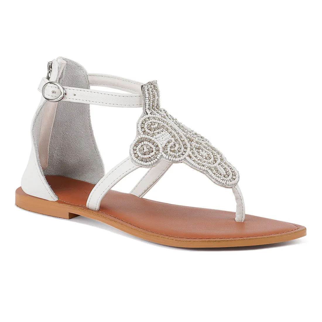 Beads And Rhinestones Flat Sandals