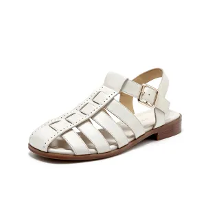 BeauToday Calfskin Leather Gladiator Fisherman Sandals with Adjustable Buckle Design for Women