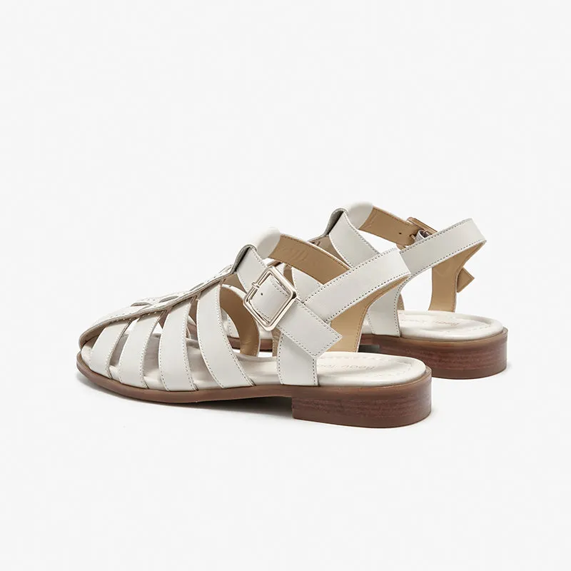 BeauToday Calfskin Leather Gladiator Fisherman Sandals with Adjustable Buckle Design for Women