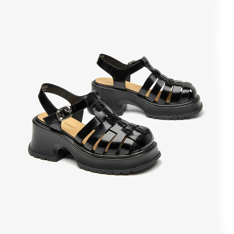BeauToday Closed Toe Gladiator Fisherman Sandals with Platform Heels