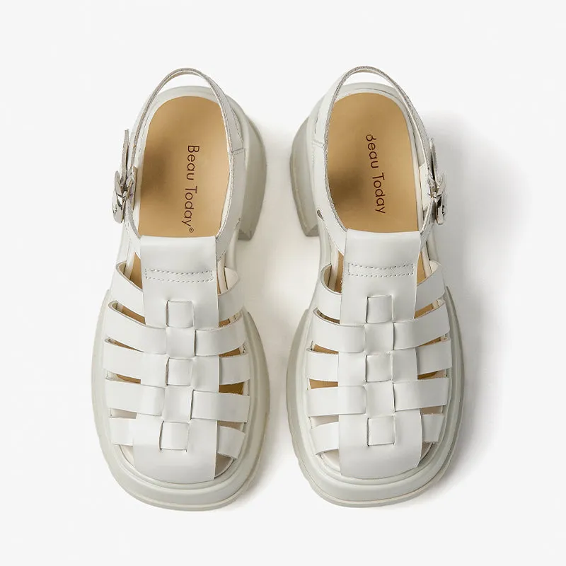 BeauToday Closed Toe Gladiator Fisherman Sandals with Platform Heels