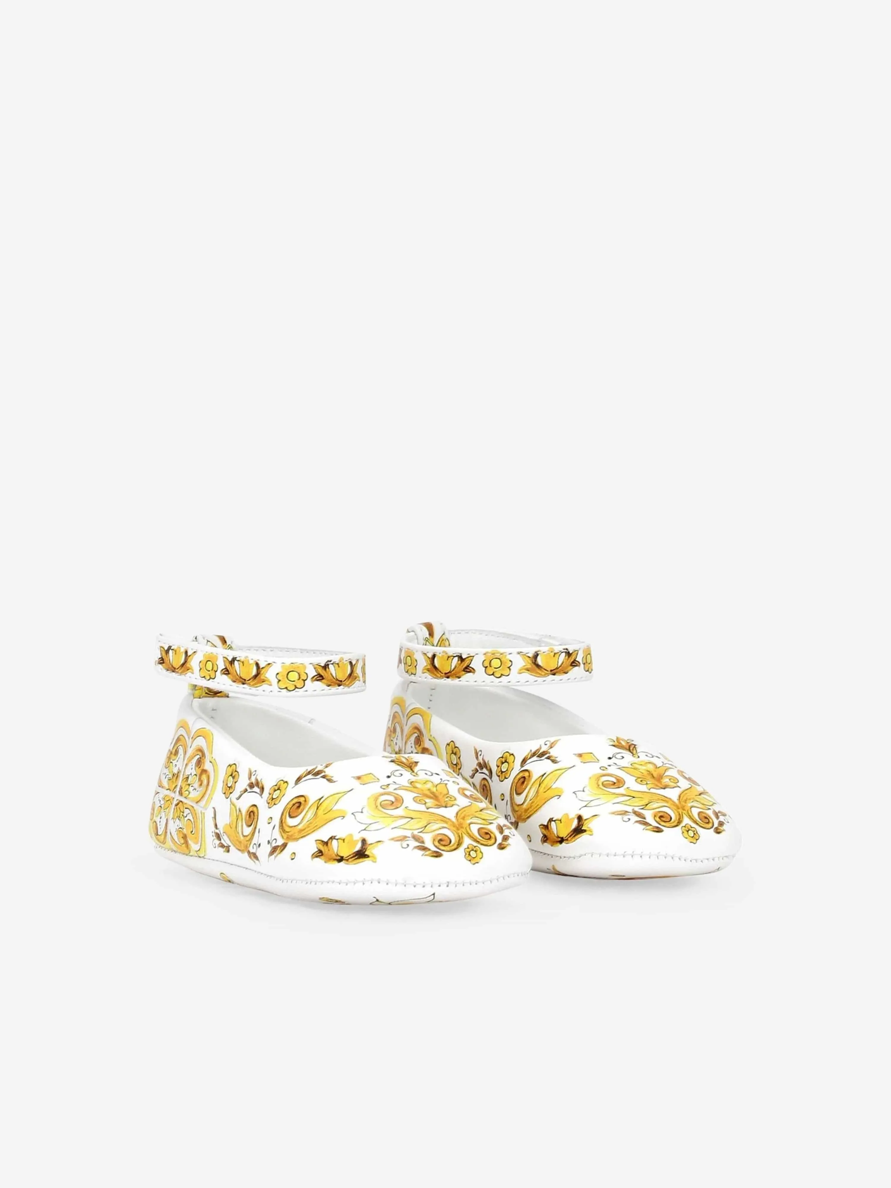 Dolce & Gabbana Baby Girls Leather Maiolica Pre-Walkers in Yellow