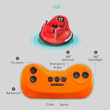 Electric Bumper Car with 360° Spin, LED Lights & Parental Remote Control Red