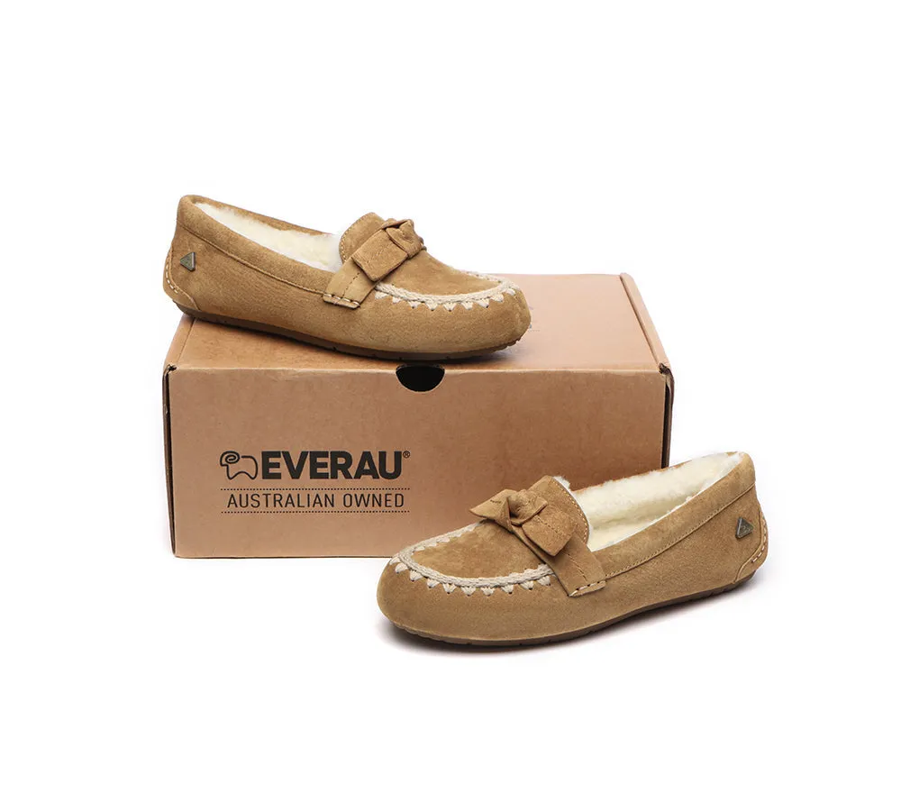 EVERAU® UGG Slippers Women Sheepskin Wool Bow Ankle Woven Moccasins