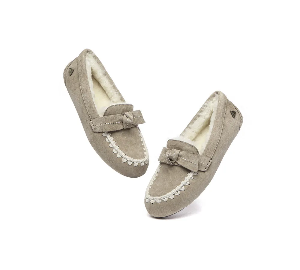 EVERAU® UGG Slippers Women Sheepskin Wool Bow Ankle Woven Moccasins