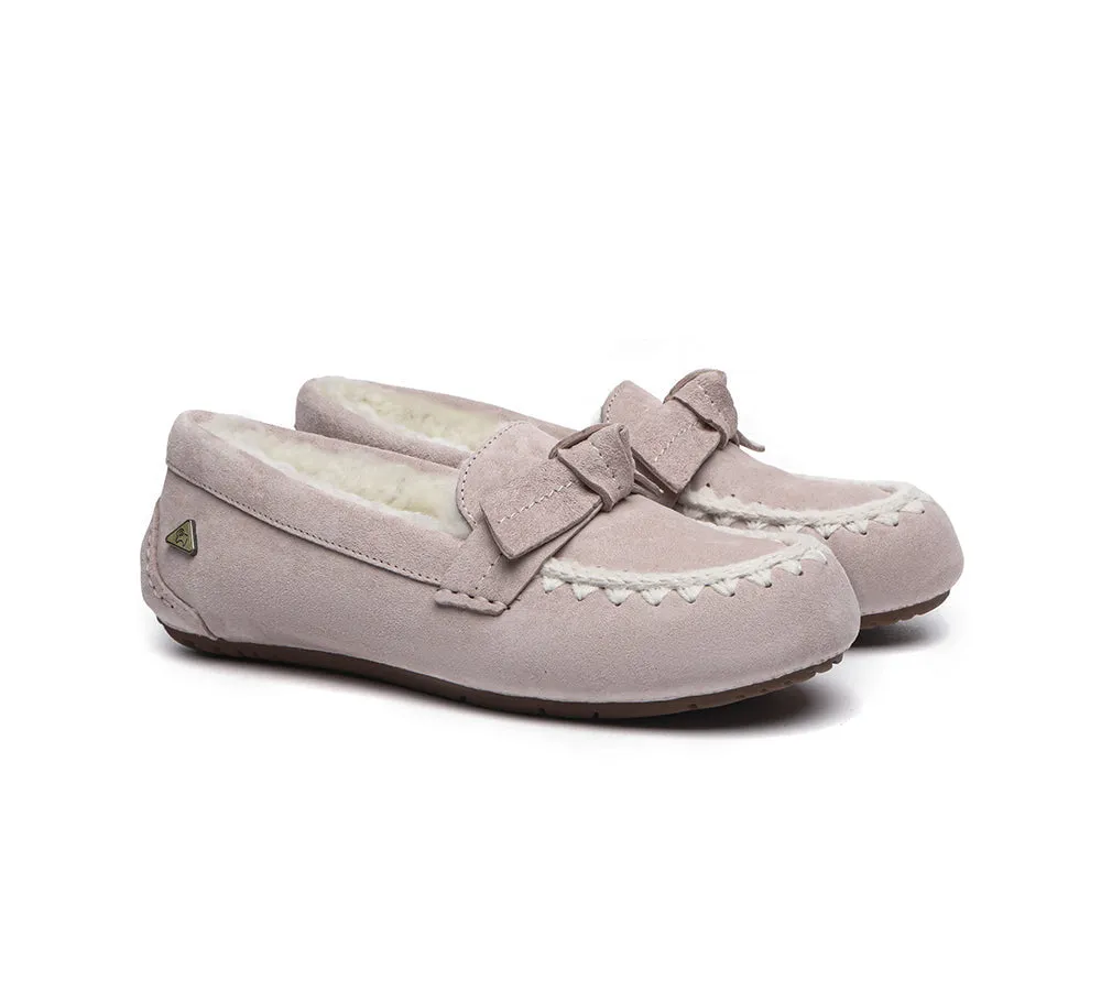 EVERAU® UGG Slippers Women Sheepskin Wool Bow Ankle Woven Moccasins