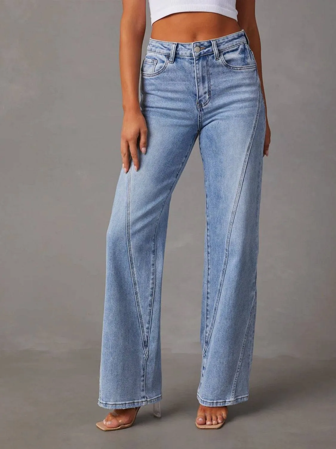 High Waist Straight Jeans with Pockets