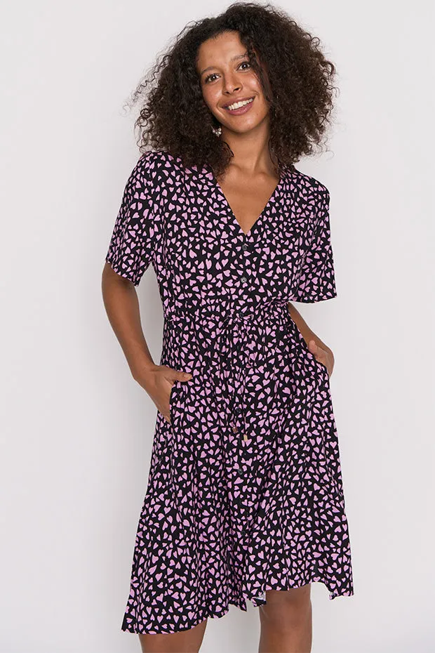 Jaz Abstract Hearts Black Pink Dress
