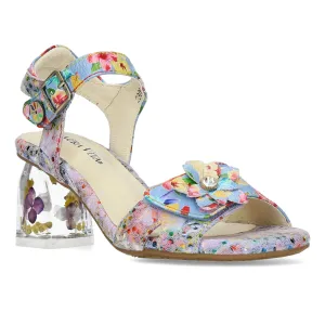 Laura Vita Framboiseo  16 BLEU Touch Fastening Bar Shoe With Floral Heel Trim