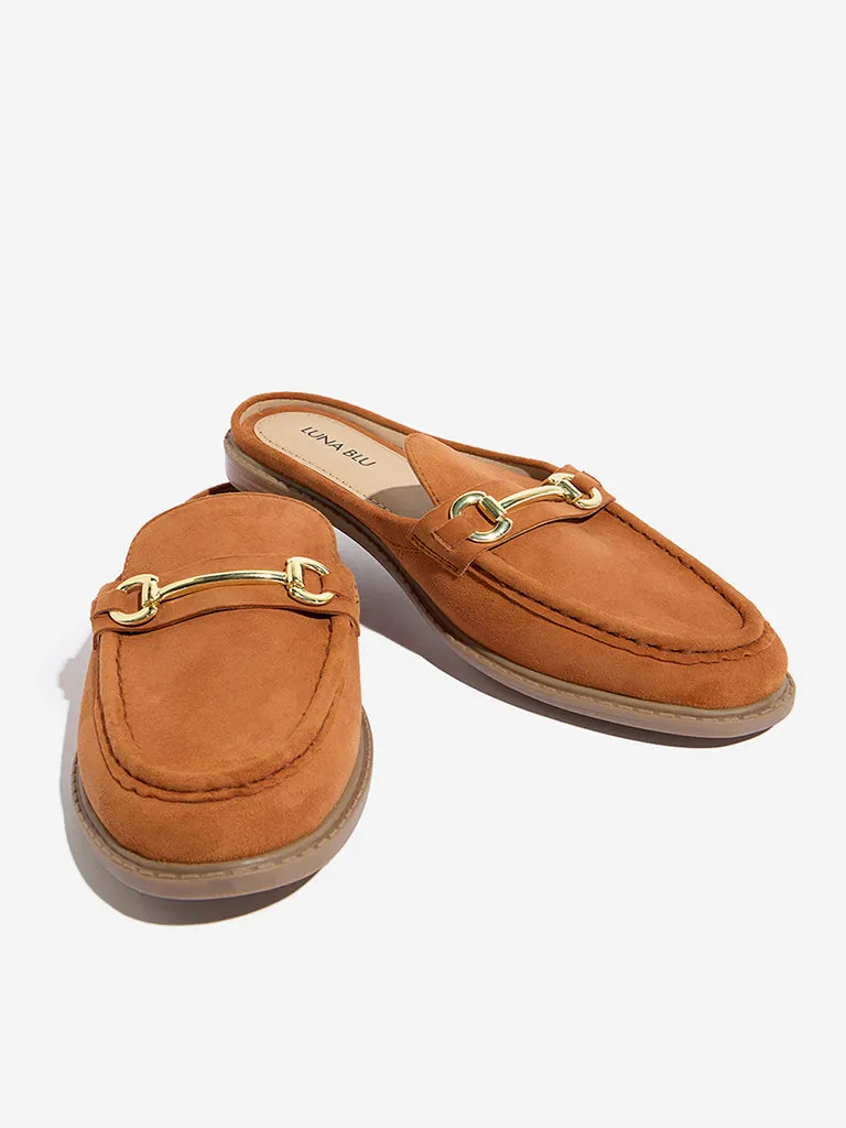 LUNA BLU Rust Chain-Detailed Faux-Suede Mule Shoes
