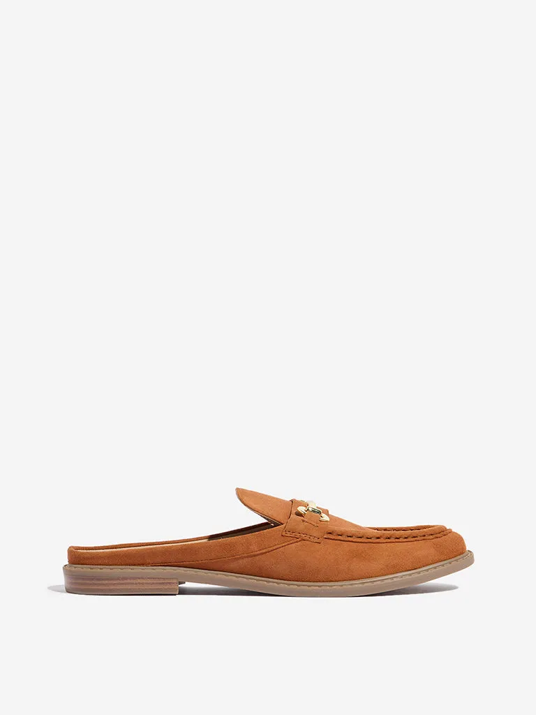 LUNA BLU Rust Chain-Detailed Faux-Suede Mule Shoes