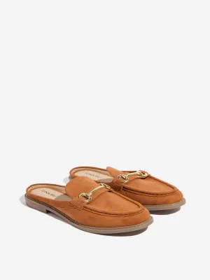 LUNA BLU Rust Chain-Detailed Faux-Suede Mule Shoes