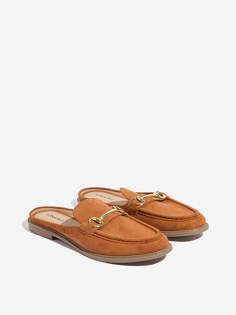 LUNA BLU Rust Chain-Detailed Faux-Suede Mule Shoes