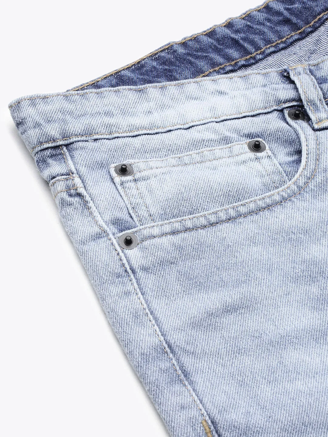 Men Blue Light Acid Wash Relaxed Fit Jeans