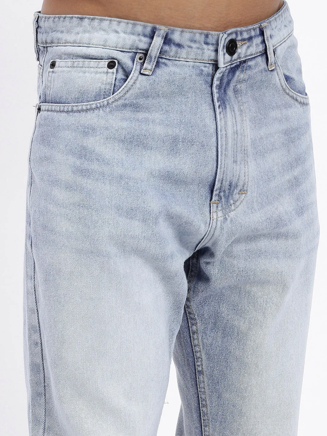 Men Blue Light Acid Wash Relaxed Fit Jeans
