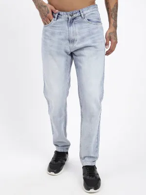 Men Blue Light Acid Wash Relaxed Fit Jeans