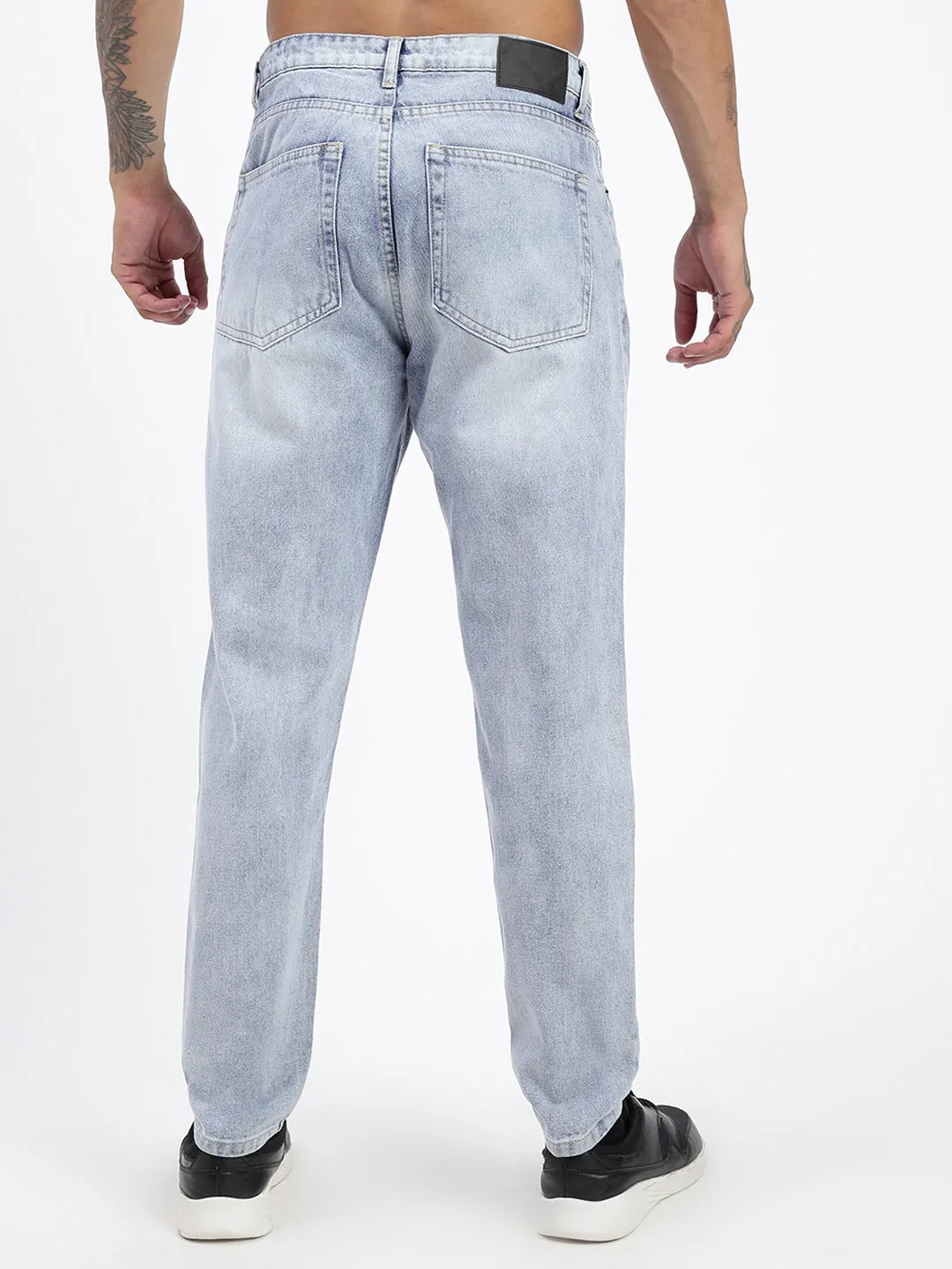 Men Blue Light Acid Wash Relaxed Fit Jeans