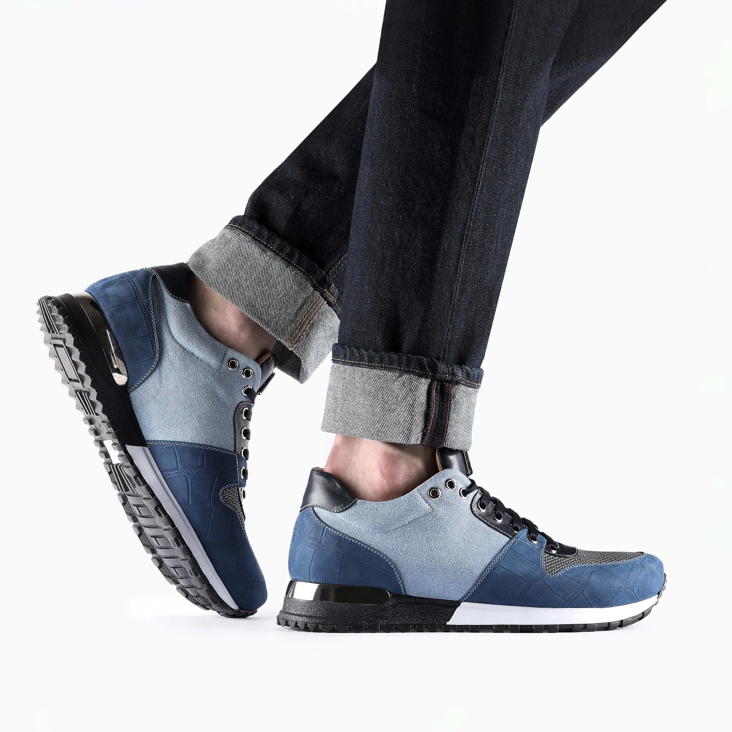 Men's Denim Croc-Effect Matte Sneaker