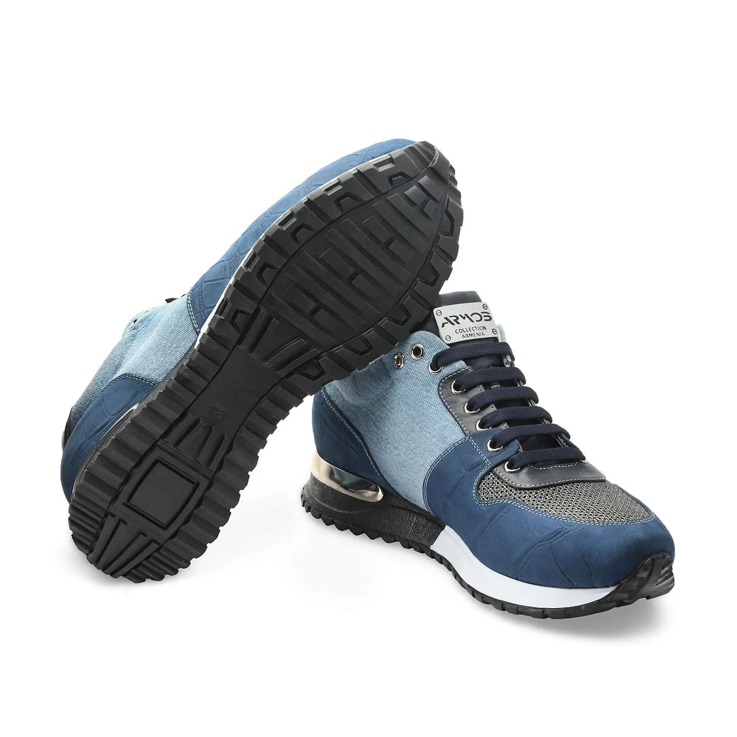 Men's Denim Croc-Effect Matte Sneaker