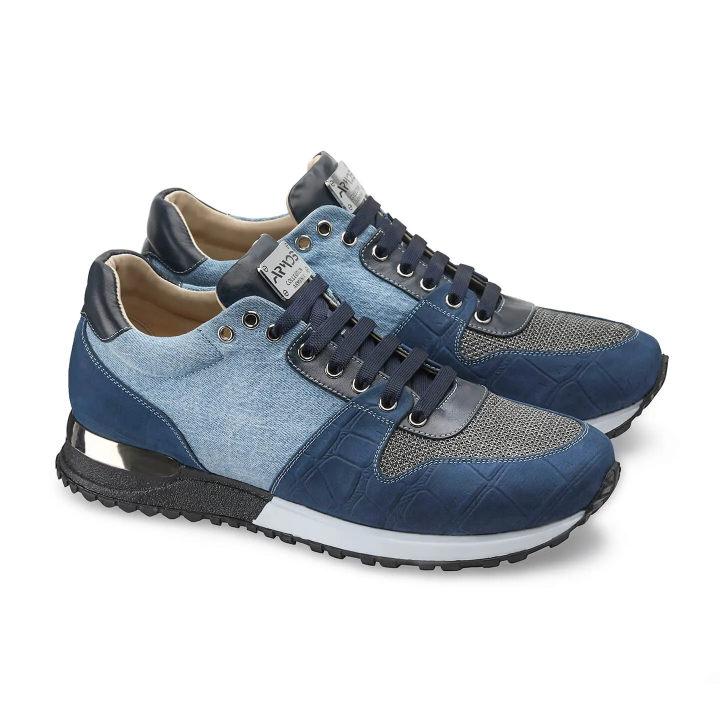 Men's Denim Croc-Effect Matte Sneaker