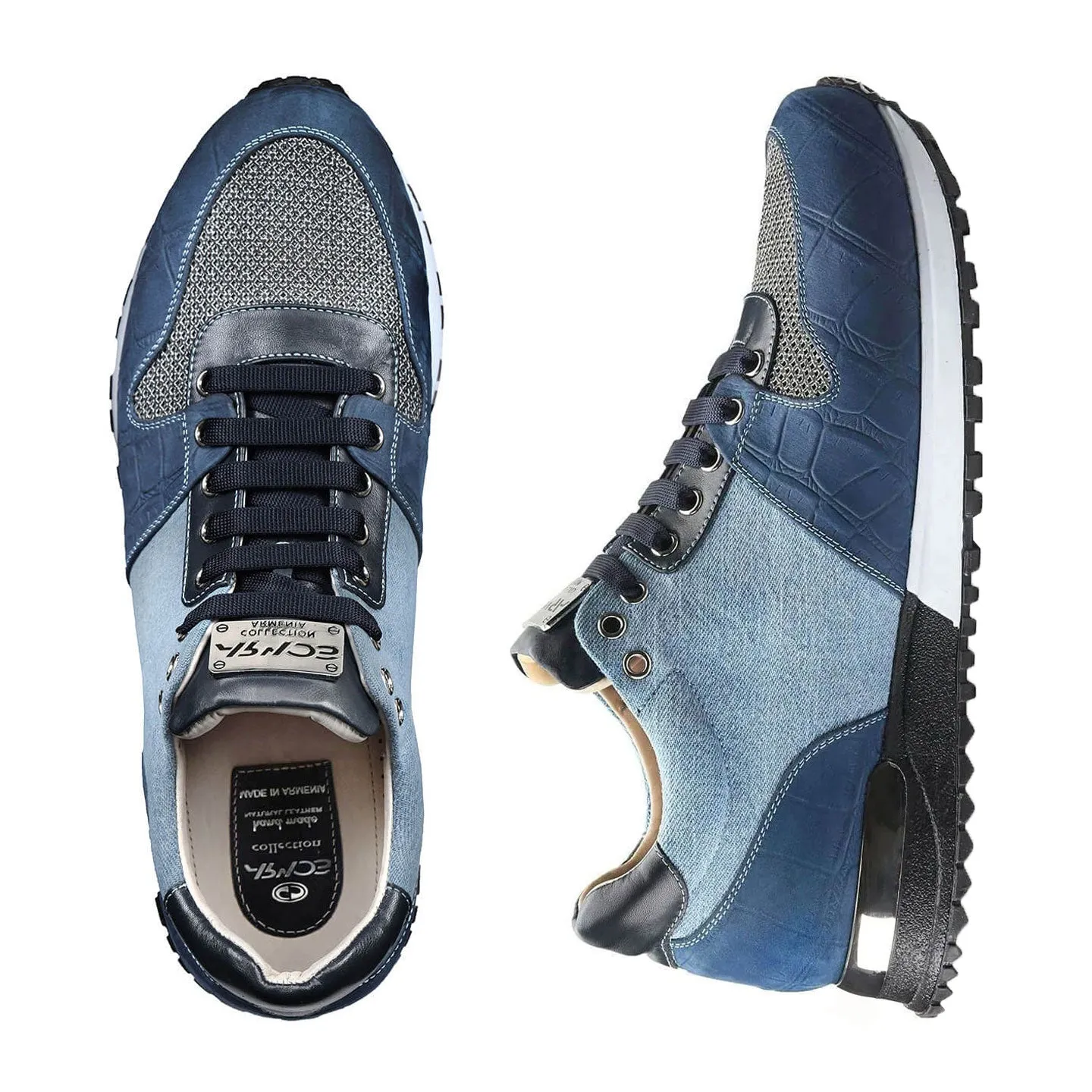 Men's Denim Croc-Effect Matte Sneaker