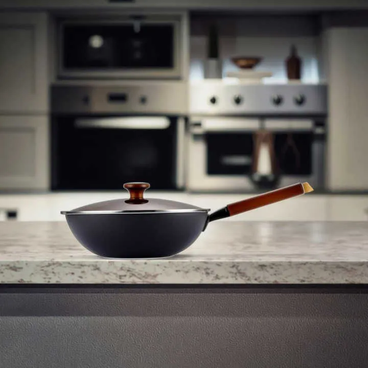 Modern Round Refined Iron Carbon-مقلاة ووك دائرية حديثة