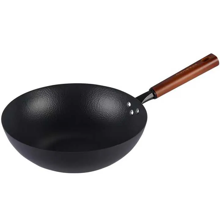 Modern Round Refined Iron Carbon-مقلاة ووك دائرية حديثة