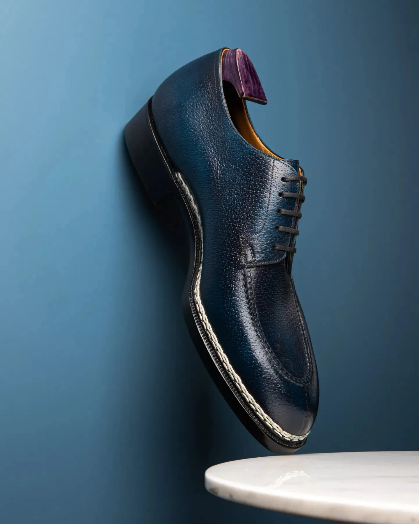 Navy Blue Leather Sharp Style Lace Up Derby Shoes - Summer 2024 Collection