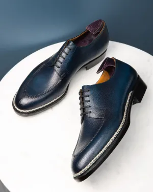 Navy Blue Leather Sharp Style Lace Up Derby Shoes - Summer 2024 Collection