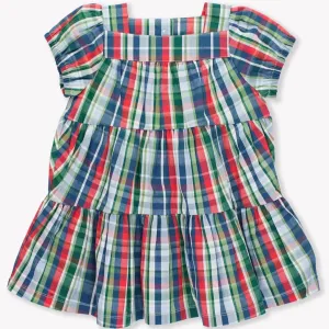 Prep School Plaid Puff Short Sleeve Tiered Dress