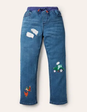 Pull-on Denim Trousers-Mid Vintage Farm