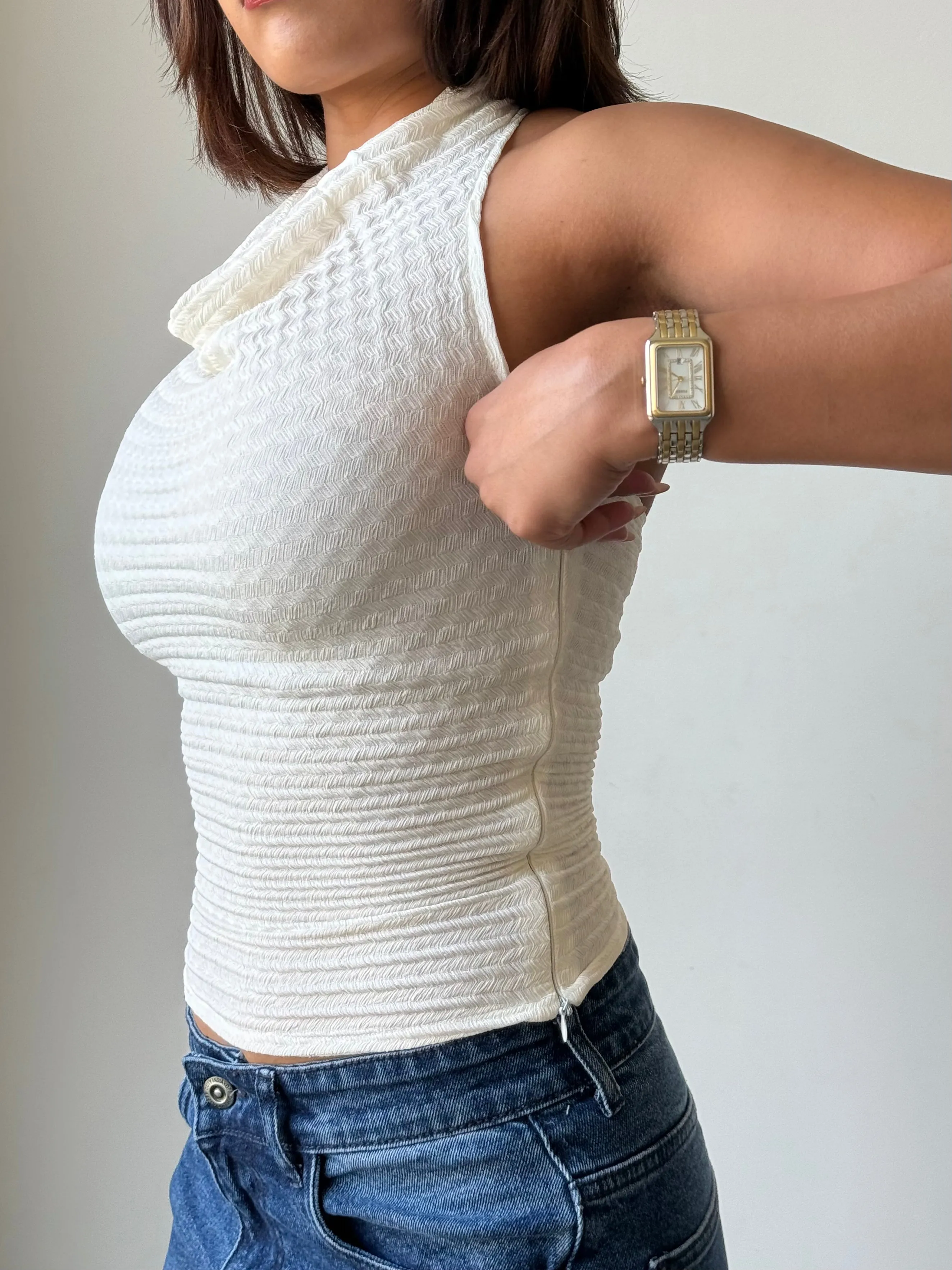 Refined Cowl Backless Halter Top