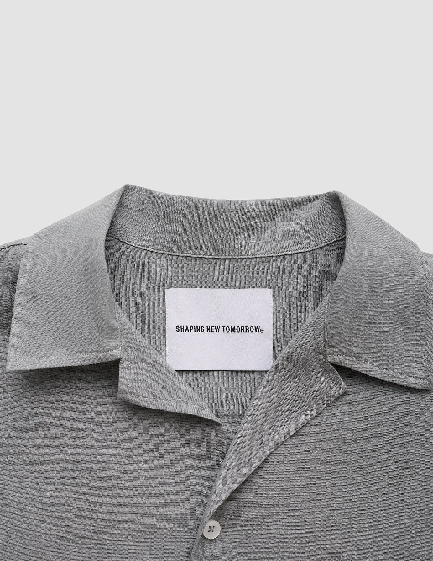 Refined Linen Bowling Short Sleeve Shirt Stone Grey