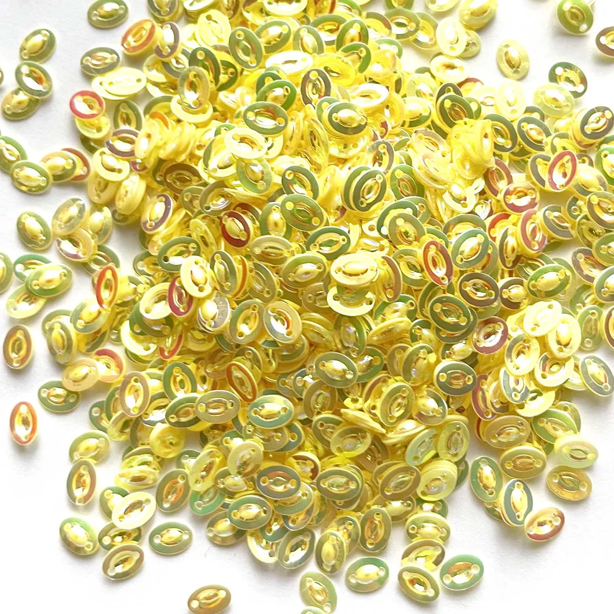 Sequins - Oval - Flat - 4mm x 6mm - Lemon Yellow with Red and Green Lights (S300)