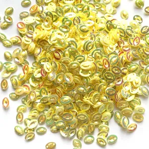 Sequins - Oval - Flat - 4mm x 6mm - Lemon Yellow with Red and Green Lights (S300)