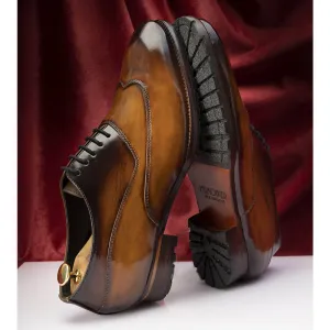 Tan Patina Glossed Sharp Oxfords With Commando Sole