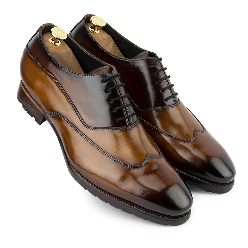 Tan Patina Glossed Sharp Oxfords With Commando Sole