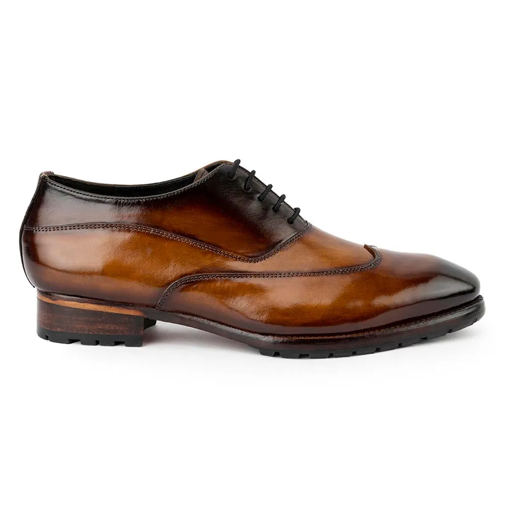 Tan Patina Glossed Sharp Oxfords With Commando Sole