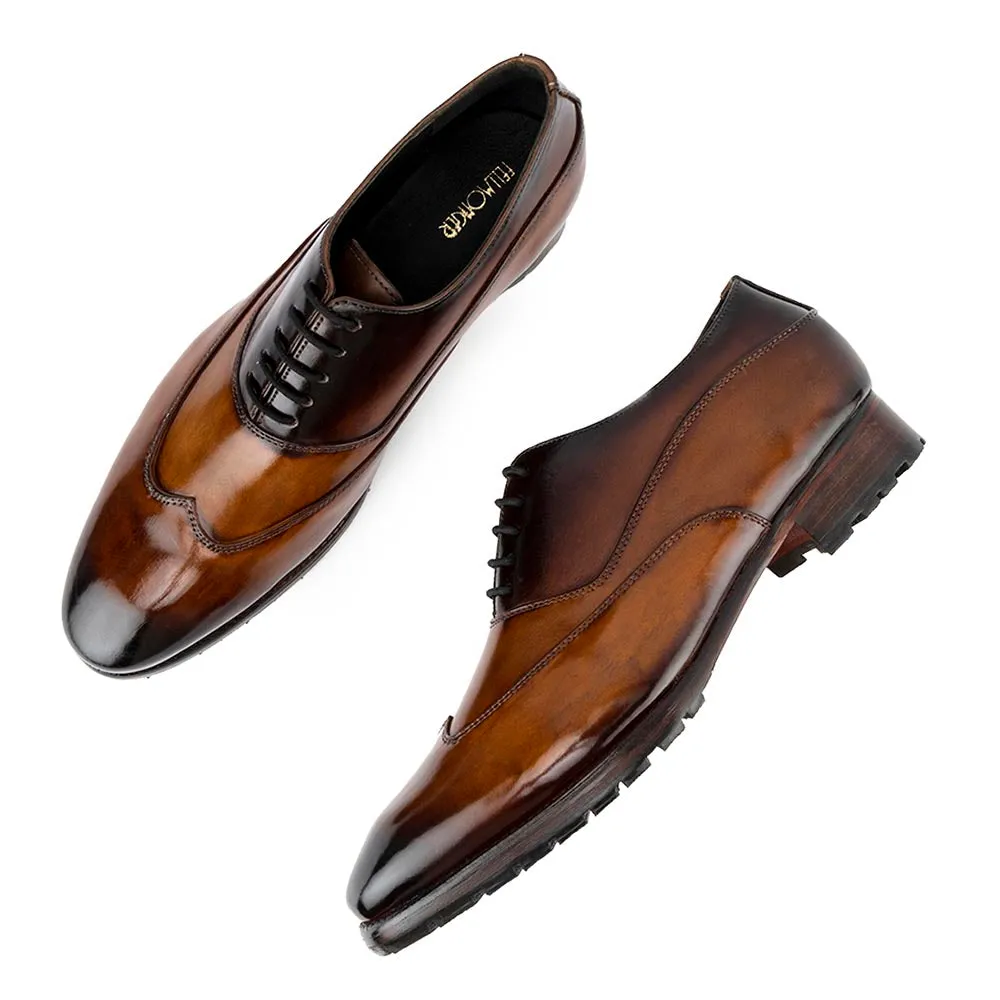 Tan Patina Glossed Sharp Oxfords With Commando Sole