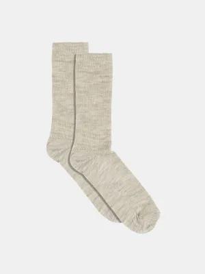 Uldstrmper m. Rib - Light Brown Melange