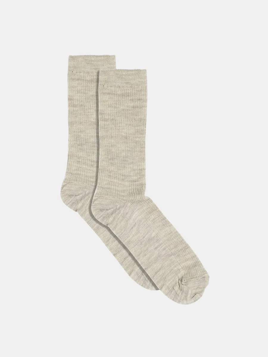 Uldstrmper m. Rib - Light Brown Melange